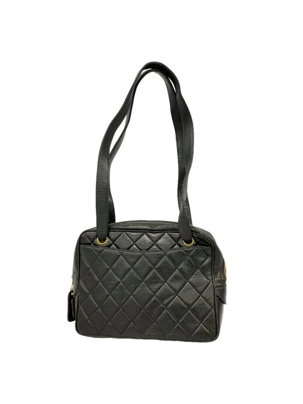 Chanel Shoulder Bag Quilted Lambskin Black Gold
